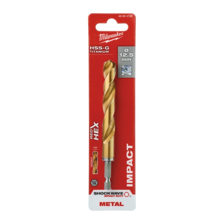 Wiertła do metalu Shockwave HSS-G TiN Red Hex Średnica(mm) 12,5