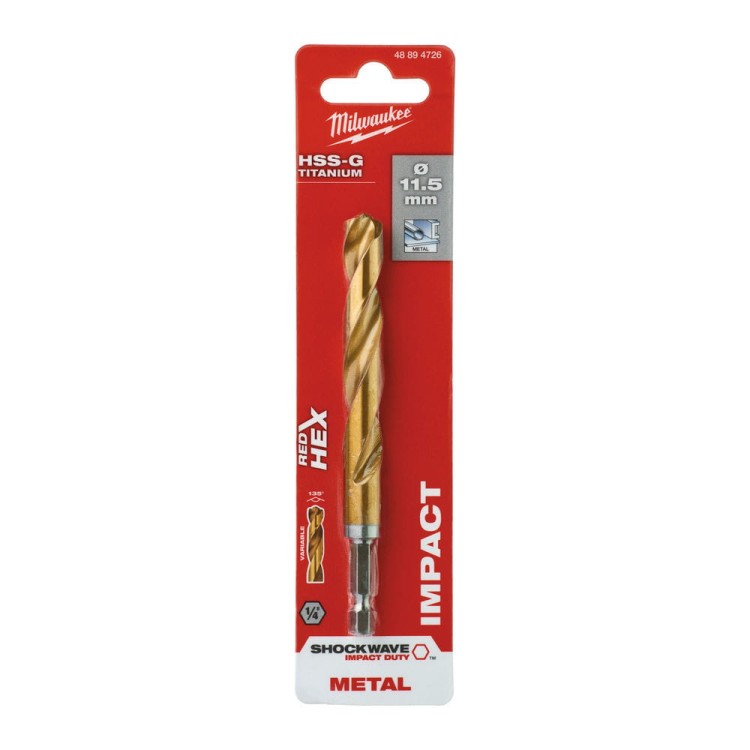Wiertła do metalu Shockwave HSS-G TiN Red Hex Średnica(mm) 11,5