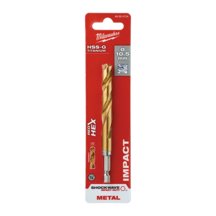 Wiertła do metalu Shockwave HSS-G TiN Red Hex Średnica(mm) 10,5