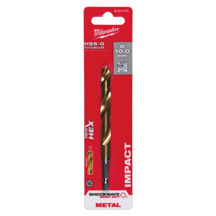 Wiertła do metalu Shockwave HSS-G TiN Red Hex Średnica(mm) 10