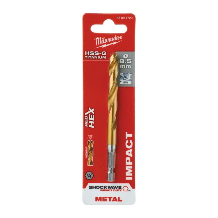 Wiertła do metalu Shockwave HSS-G TiN Red Hex Średnica(mm) 8,5