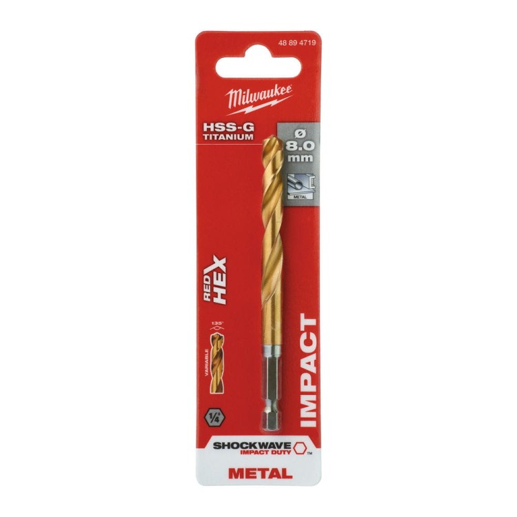 Wiertła do metalu Shockwave HSS-G TiN Red Hex Średnica(mm) 8