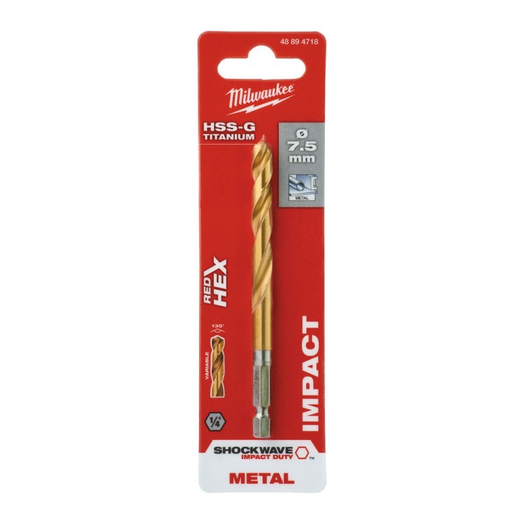 Wiertła do metalu Shockwave HSS-G TiN Red Hex Średnica(mm) 7,5