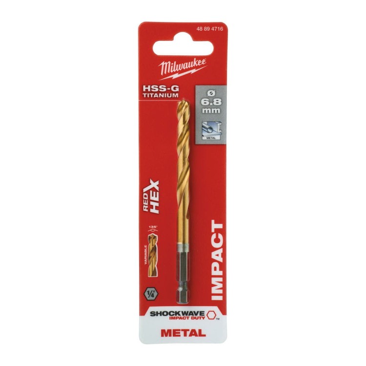 Wiertła do metalu Shockwave HSS-G TiN Red Hex Średnica(mm) 6,8