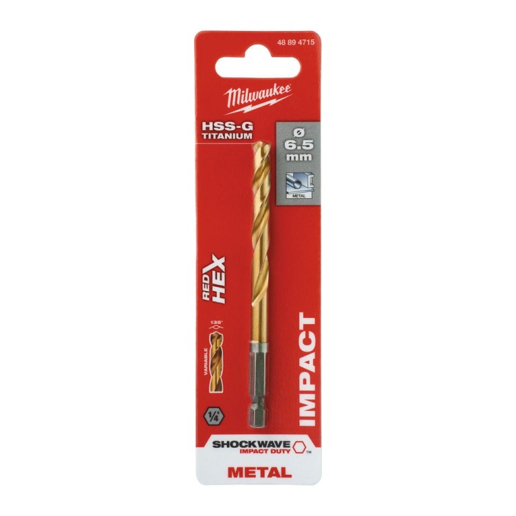 Wiertła do metalu Shockwave HSS-G TiN Red Hex Średnica(mm) 6,5