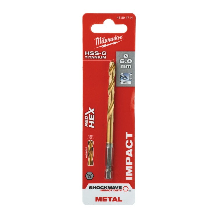 Wiertła do metalu Shockwave HSS-G TiN Red Hex Średnica(mm) 6