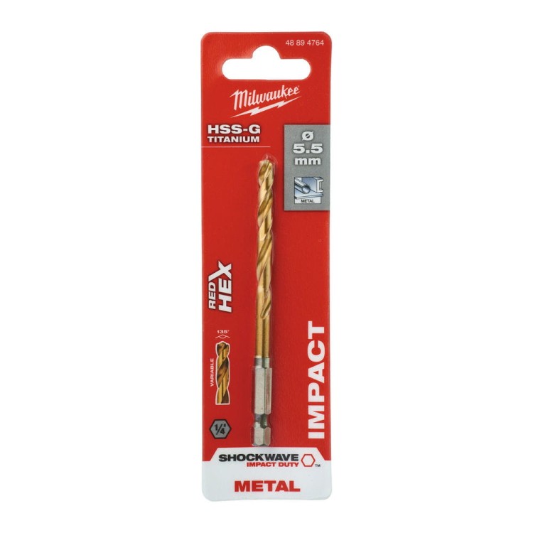 Wiertła do metalu Shockwave HSS-G TiN Red Hex Średnica(mm) 5,5