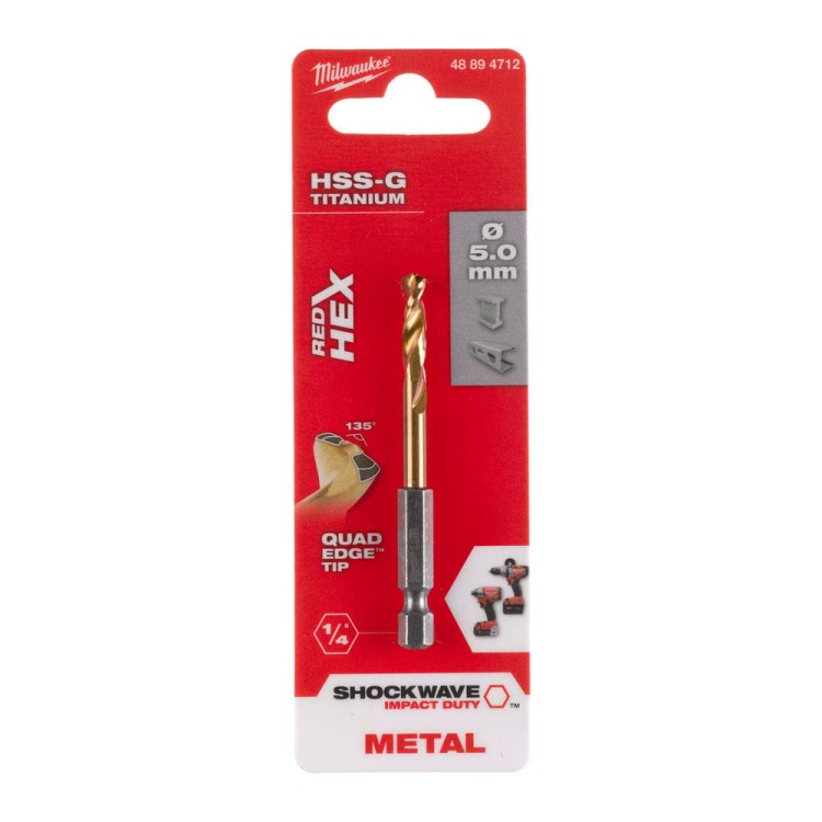 Wiertła do metalu Shockwave HSS-G TiN Red Hex Średnica(mm) 5