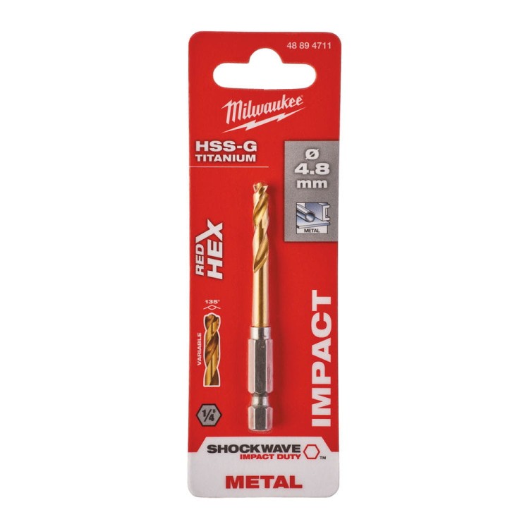 Wiertła do metalu Shockwave HSS-G TiN Red Hex Średnica(mm) 4,8