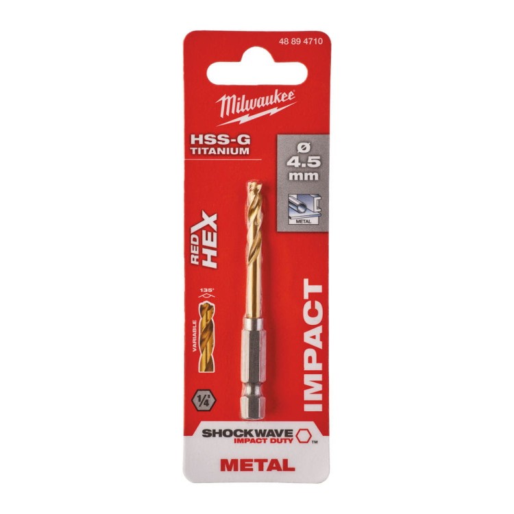 Wiertła do metalu Shockwave HSS-G TiN Red Hex Średnica(mm) 4,5