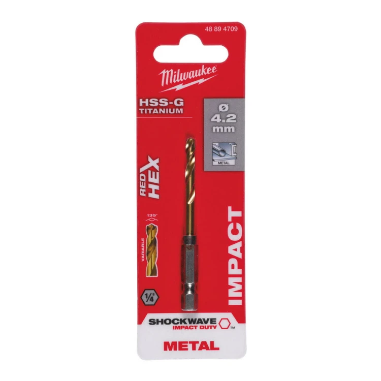 Wiertła do metalu Shockwave HSS-G TiN Red Hex Średnica(mm) 4,2