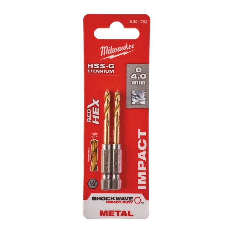 Wiertła do metalu Shockwave HSS-G TiN Red Hex Średnica(mm) 4