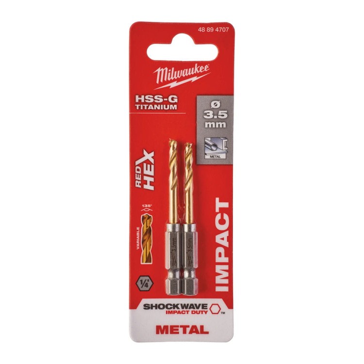 Wiertła do metalu Shockwave HSS-G TiN Red Hex Średnica(mm) 3,5