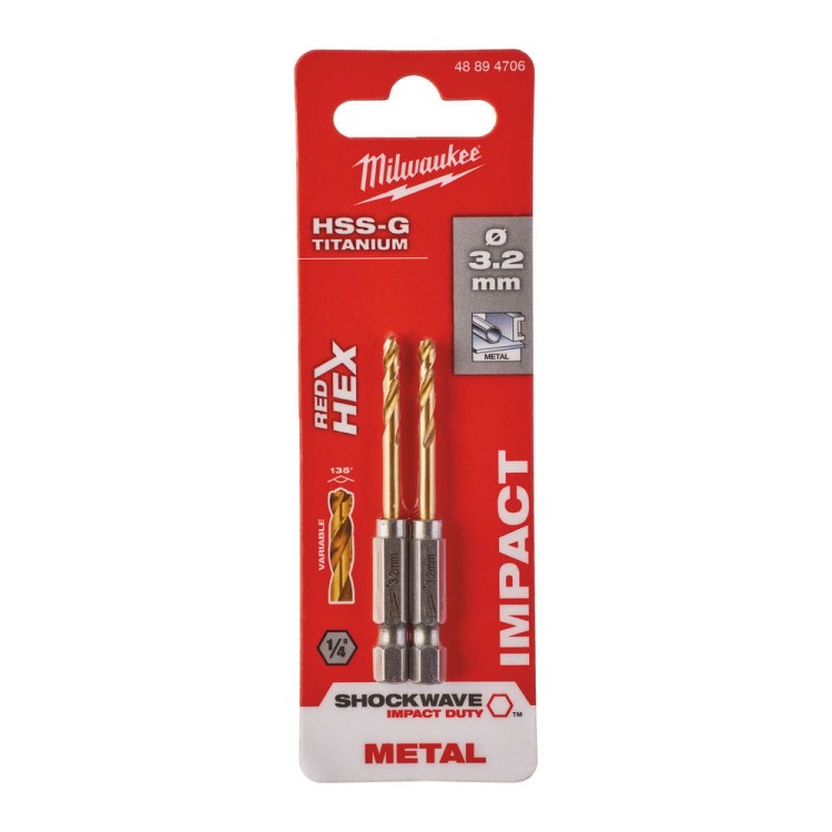 Wiertła do metalu Shockwave HSS-G TiN Red Hex Średnica(mm) 3,2