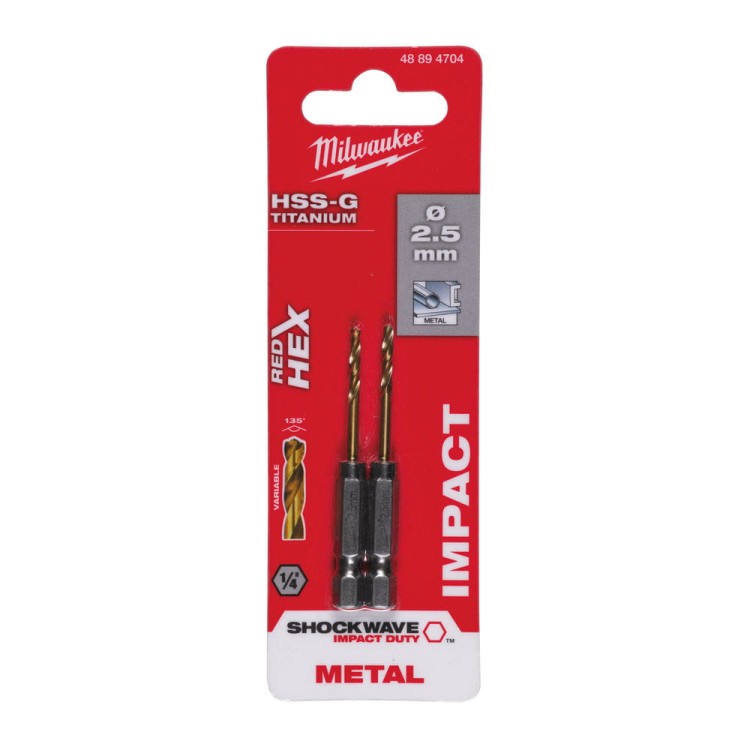 Wiertła do metalu Shockwave HSS-G TiN Red Hex Średnica(mm) 2,5