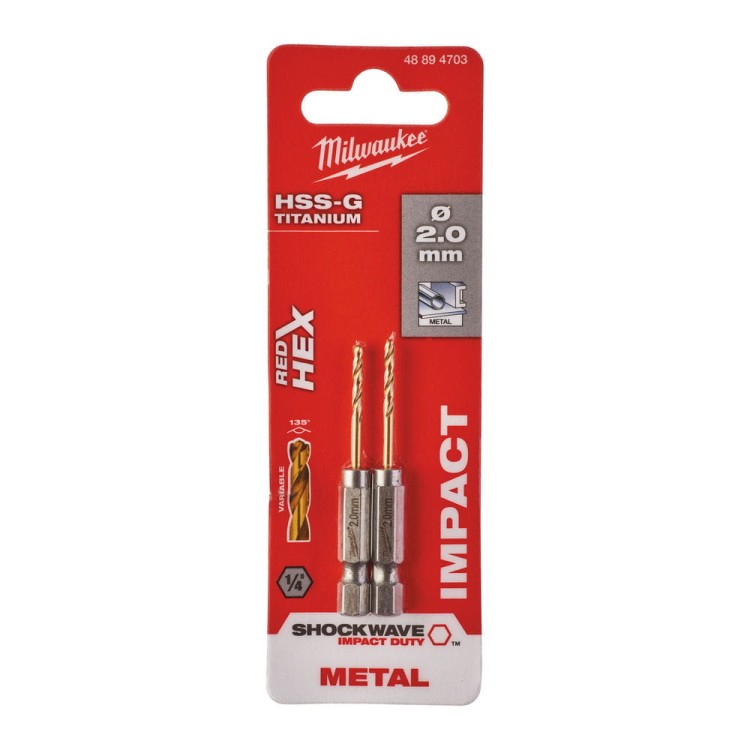 Wiertła do metalu Shockwave HSS-G TiN Red Hex Średnica(mm) 2