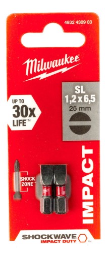 Bity udarowe Shockwave (blister) Typ SL1,2X6,5 Długość całkowita 25mm