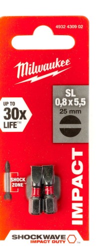 Bity udarowe Shockwave (blister) Typ SL0,8X5,5 Długość całkowita 25mm