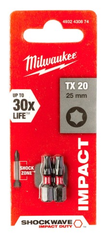 Bity udarowe Shockwave (blister) Typ TX20 Długość całkowita 25mm