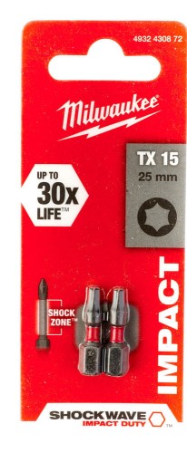 Bity udarowe Shockwave (blister) Typ TX15 Długość całkowita 25mm
