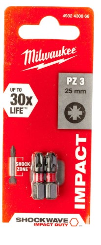 Bity udarowe Shockwave (blister) Typ PZ3 Długość całkowita 25mm