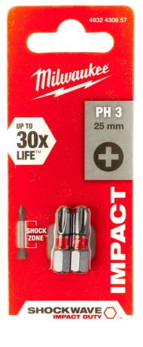 Bity udarowe Shockwave (blister) Typ PH3 Długość całkowita 25mm
